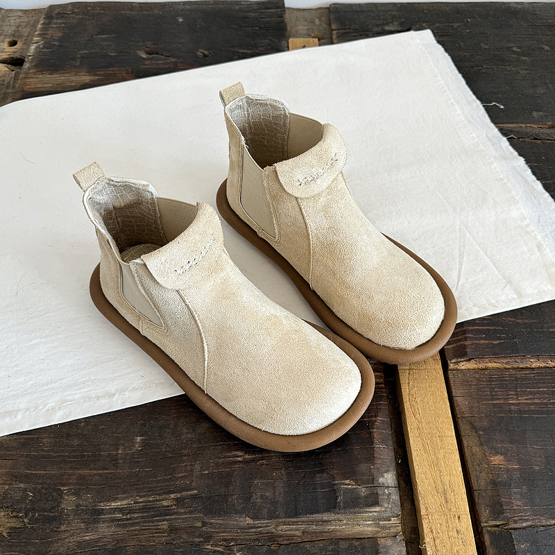 森女短靴软底圆头马丁靴一脚蹬磨砂绒休闲复古机车靴加绒保暖女鞋