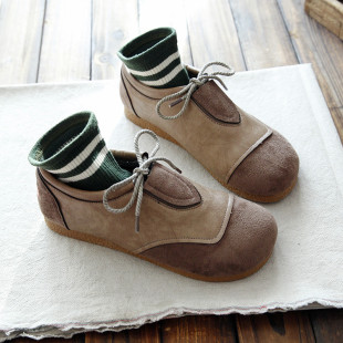 文艺学生鞋 拼接简约森系低帮休闲鞋 女 系带圆头女鞋 原宿风复古单鞋