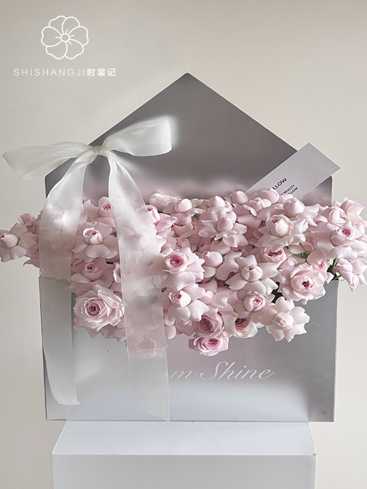 时裳记 原创大号银色信封花盒diy精致鲜花束包装盒花艺礼盒资材