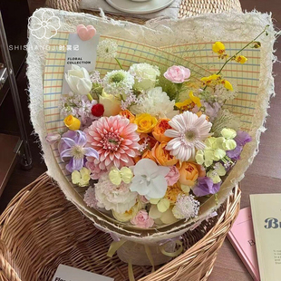 时裳记【520】原创简约条纹格纹艺术纸花束包装纸花艺花店包花纸