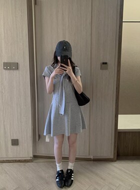 RICH PAPA2026夏季韩版刺绣小图案修身显瘦百搭翻领polo连衣裙