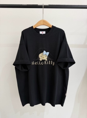 皇冠2026夏季韩版卡通hello kitty印花百搭时髦宽松中长款短袖T恤