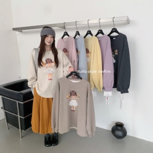 RARA STYLE2026秋冬韩版卡通女孩印花宽松百搭中长款休闲卫衣女