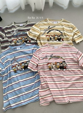 RARA STYLE2026夏季卡通字母印花条纹宽松时髦百搭圆领短袖T恤女