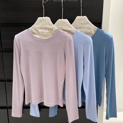 MILDNESS2025秋季基础款羊绒棉修身百搭显瘦圆领长袖T恤打底衫女