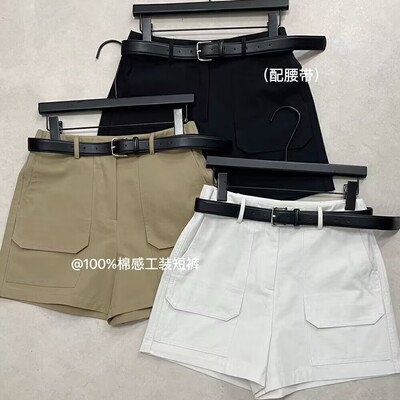 TRUST ME2025夏季韩版日常休闲简约百搭显瘦高腰工装短裤配腰带女