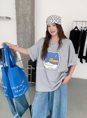 RARA 2026夏季韩版治愈小猫印花时髦百搭宽松大版圆领短袖T恤女
