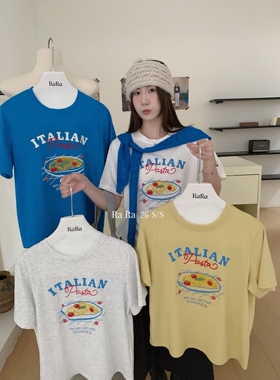 RARA STYLE2026夏季清新文艺拉面英文印花宽松百搭减龄短袖T恤女