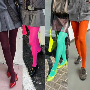 中厚糖果色不透肉丝袜彩色丝袜80d天鹅绒连裤 袜防勾丝女