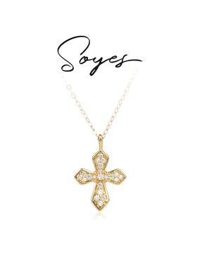 soyes/索野 坠链均925银合成锆石 金色十字架项链原创情侣款
