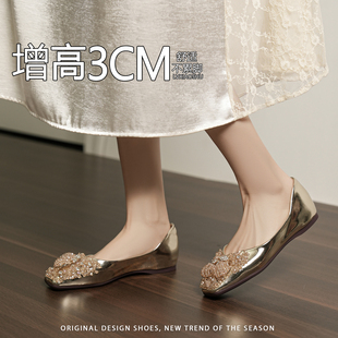 优雅风水钻浅口单鞋女一脚蹬玛丽珍鞋内增高方头软底平底绝美婚鞋