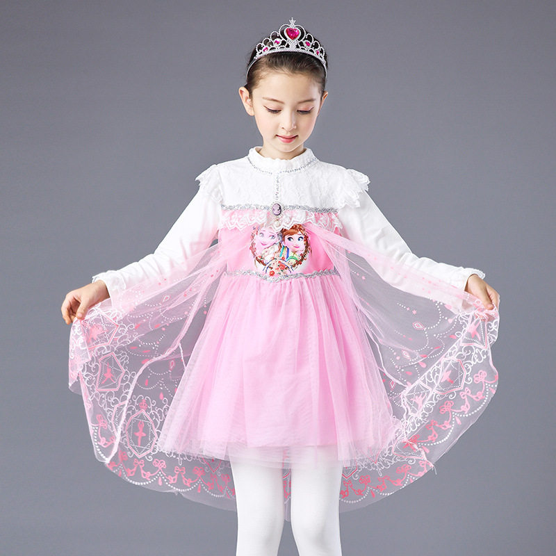 秋冬款儿童卡通服装冰雪奇缘艾莎公主连衣裙子外贸尾货断码清仓