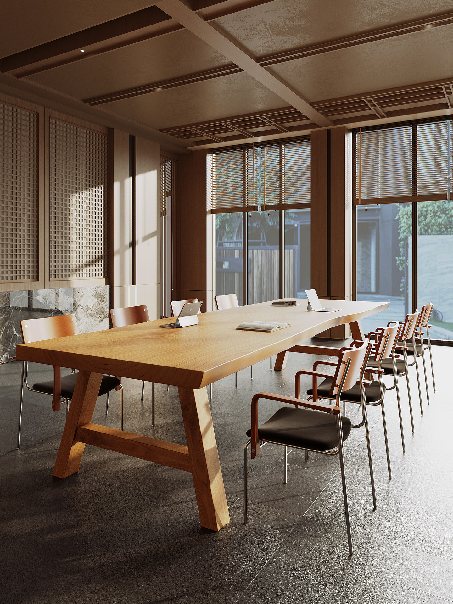 现代简约实木会议桌长桌办公洽谈桌椅组合 日式餐桌大板泡茶桌椅