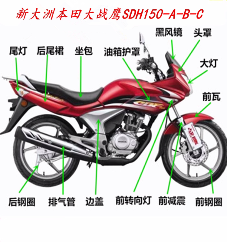 适用摩托新大洲SDH150-A-B-C大战鹰头罩导流罩CBF150大灯全车配件