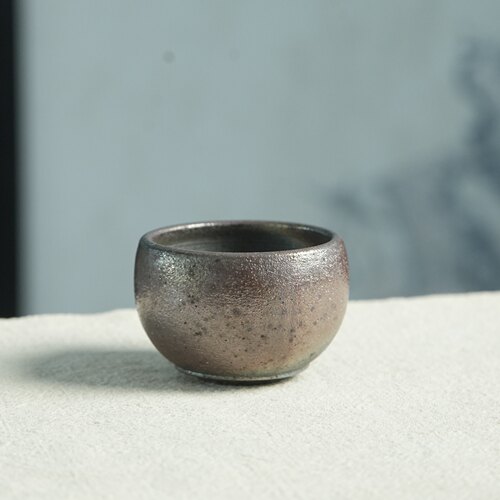 柴烧杯 铁胎泥 压手感 紫韵 古朴 口沿落灰·110cc