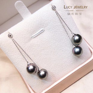 露希珠宝 18K黄金钻石大溪地海水黑珍珠耳环耳钉耳夹耳圈耳吊耳饰