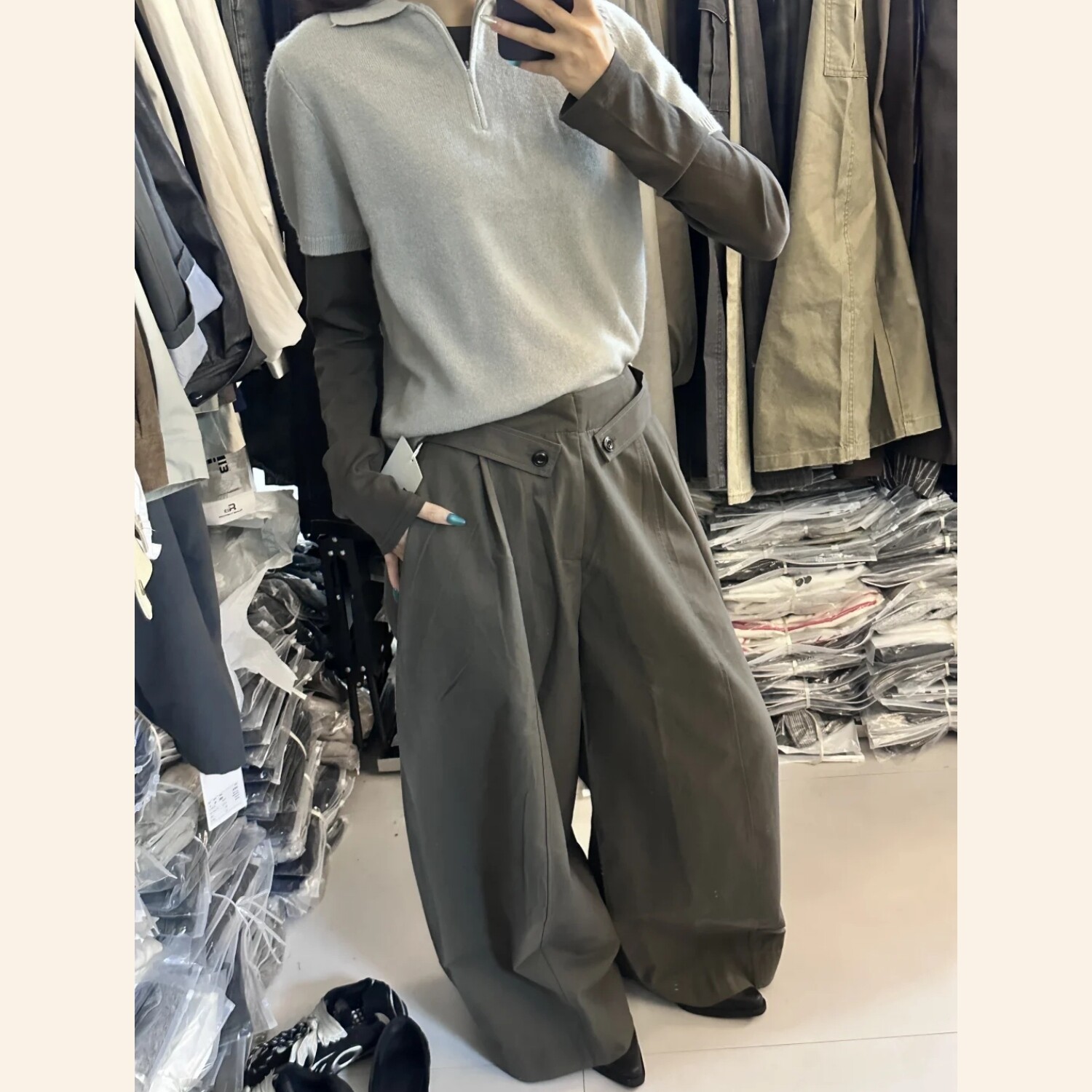 秋季韩系松弛感显瘦阔腿休闲裤女
