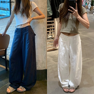 美式复古休闲弯刀裤女夏季酷飒风高街辣妹廓形宽松显瘦阔腿拖地裤