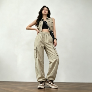 美式复古速干工装裤女夏季新款2026设计感高腰垂感阔腿户外登山裤