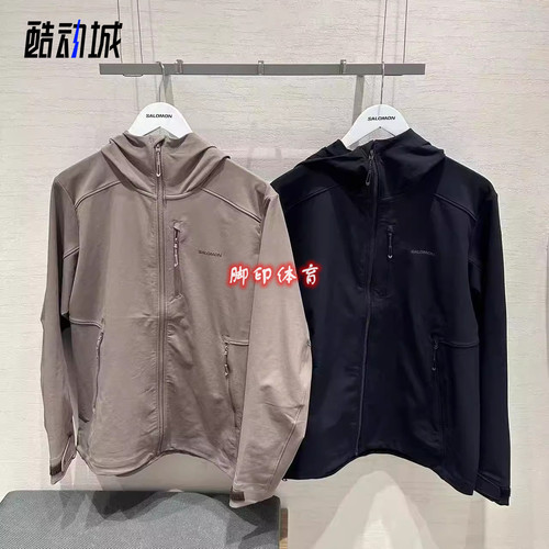 新款SALOMON萨洛蒙户外男款防泼水登山软壳冲锋衣夹克黑色LC26567