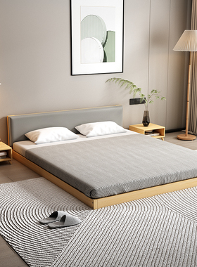 榻榻米双人实木床简约软包床民宿酒店床主卧落地床日式地台床矮床
