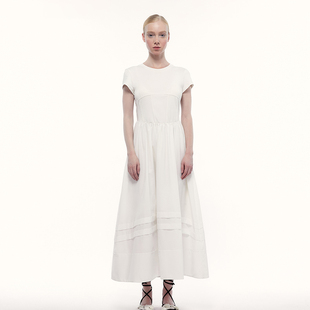白色收腰连衣裙长裙25夏新款 艺之卉鱼骨解构设计浪漫法式 包袖
