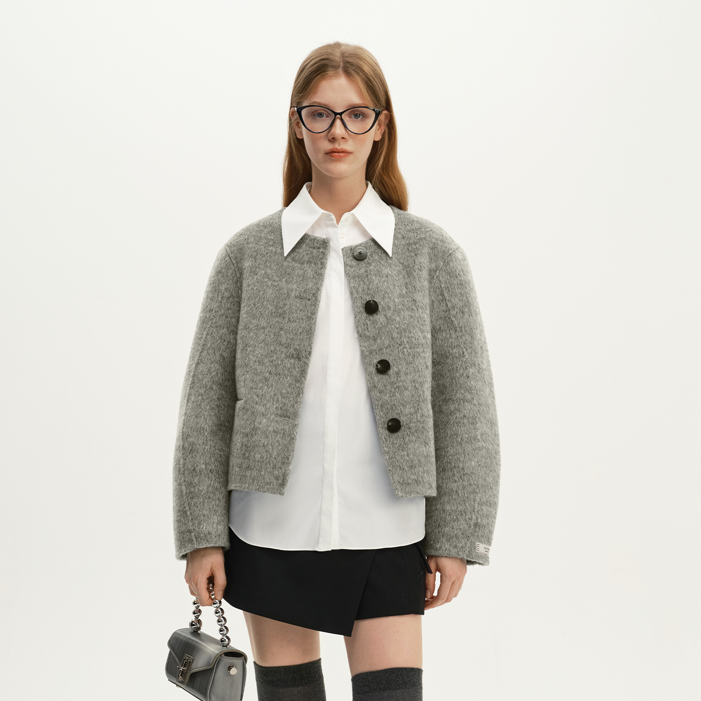 艺之卉双面呢短款廓形感毛呢外套