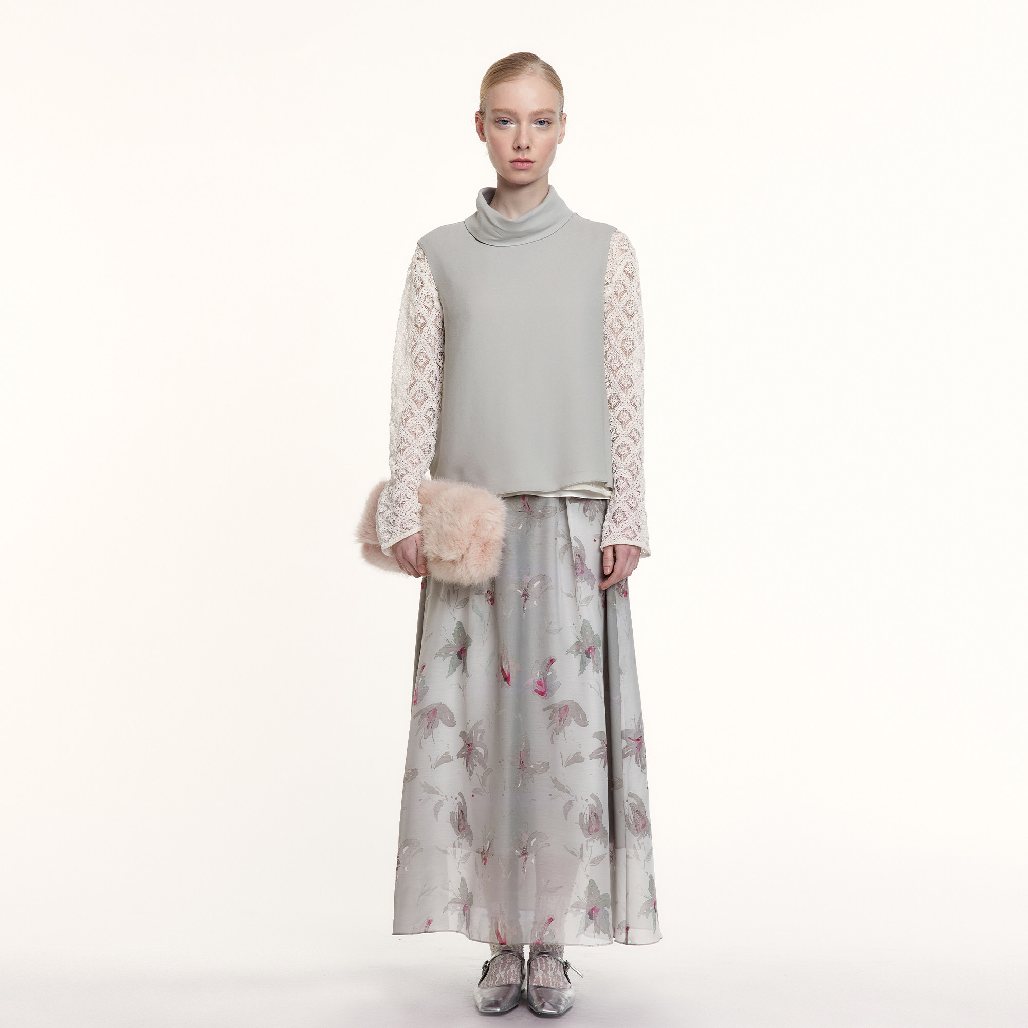 艺之卉高奢感水墨百合印花半裙