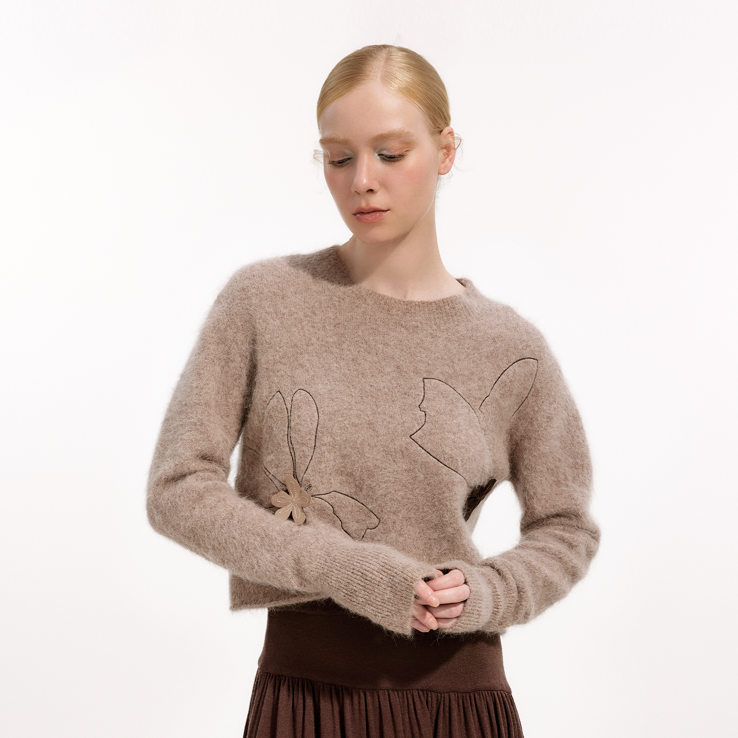 艺之卉羊驼毛艺术印花毛衣疗愈绒感套头针织衫2025冬新款