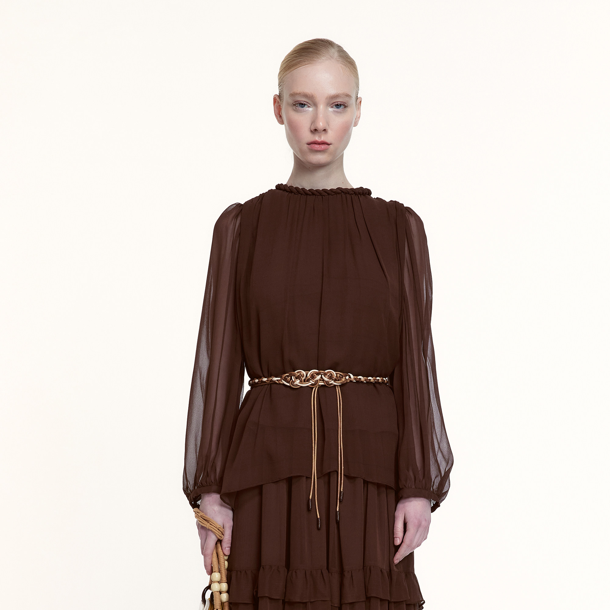 艺之卉雅丹色独特编织领真丝衬衫