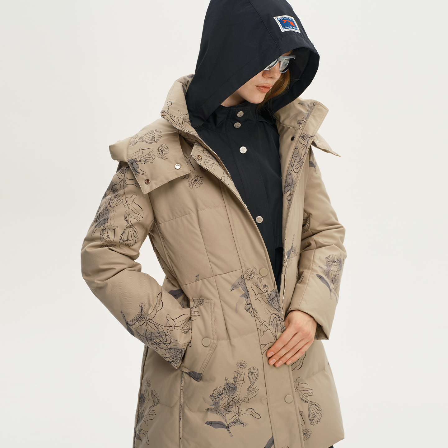 艺之卉都市游牧风艺术印花羽绒服保暖中长款外套2025秋新款