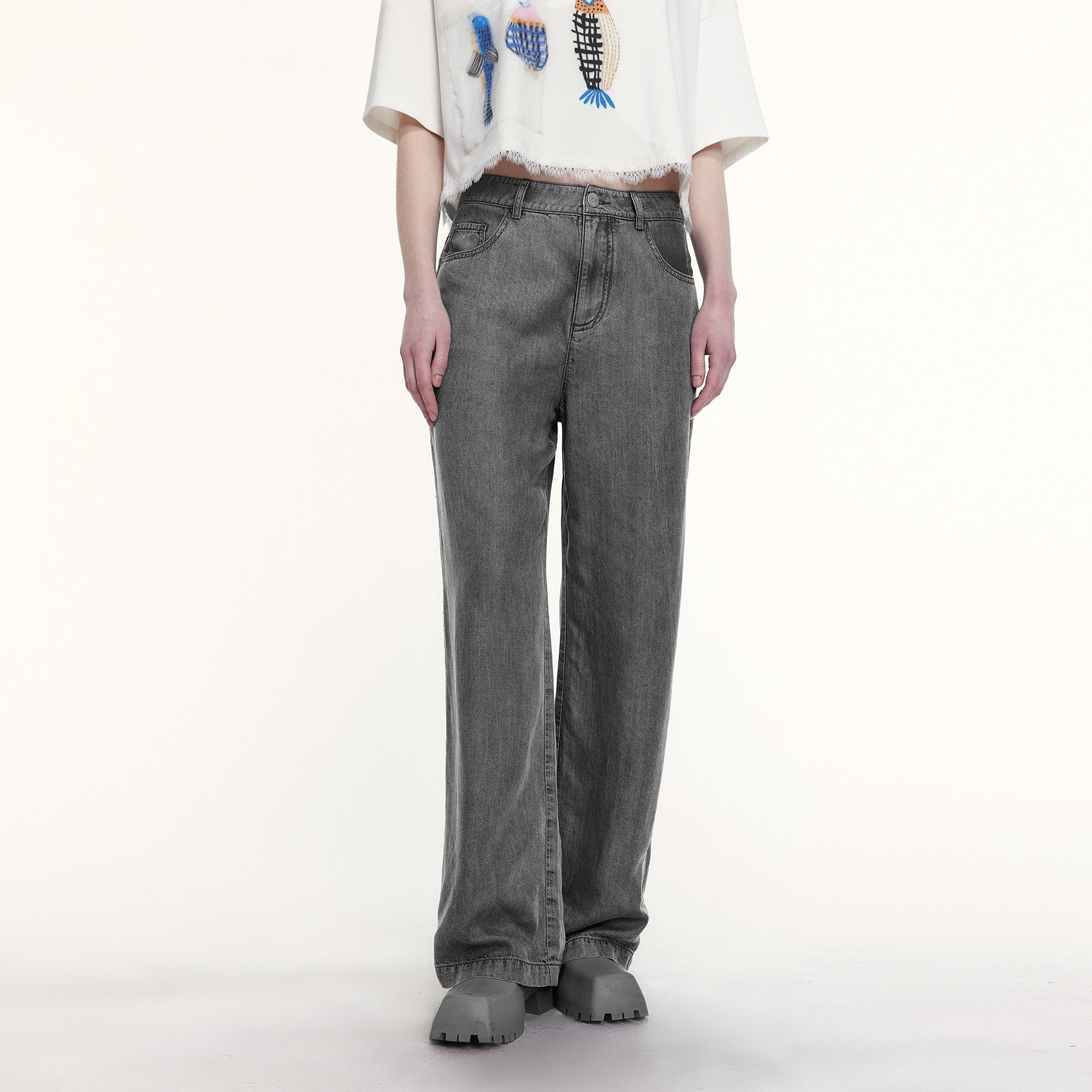 艺之卉石墨灰高级感超柔牛仔裤