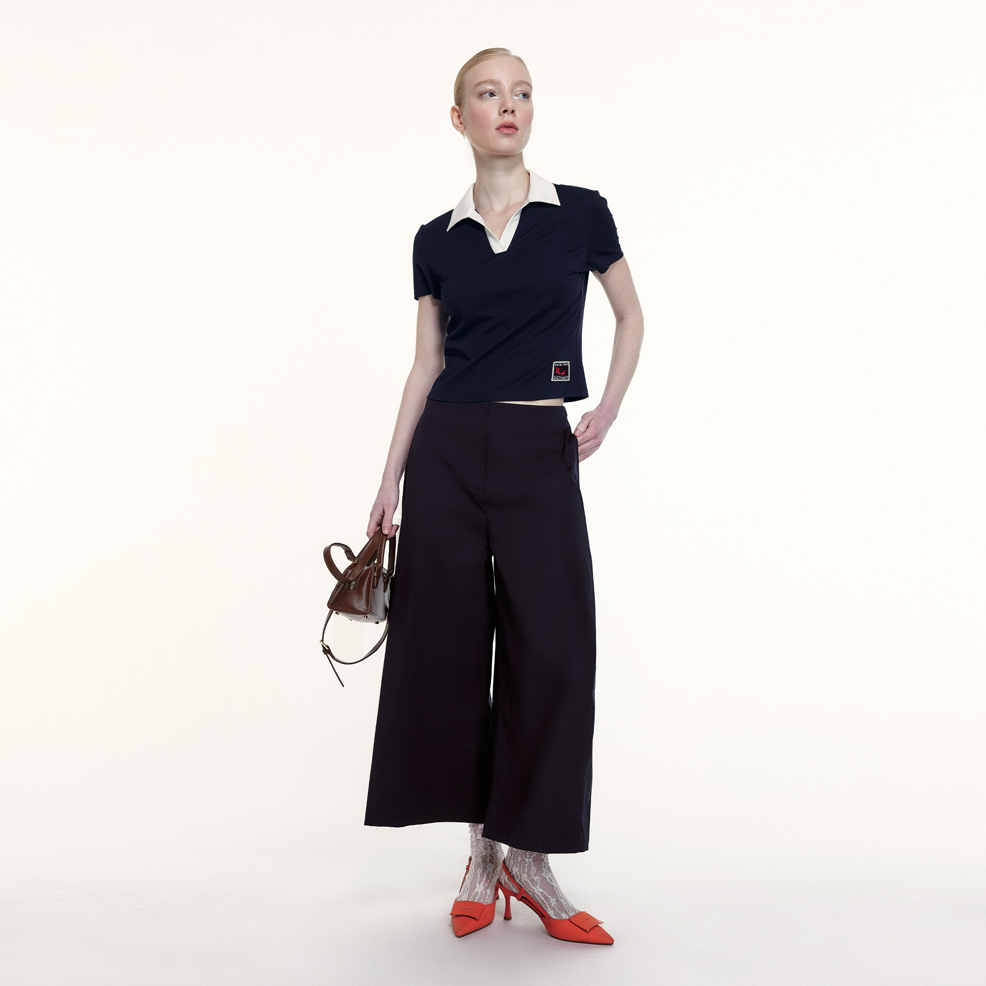 艺之卉黑色前打褶显瘦九分阔腿裤