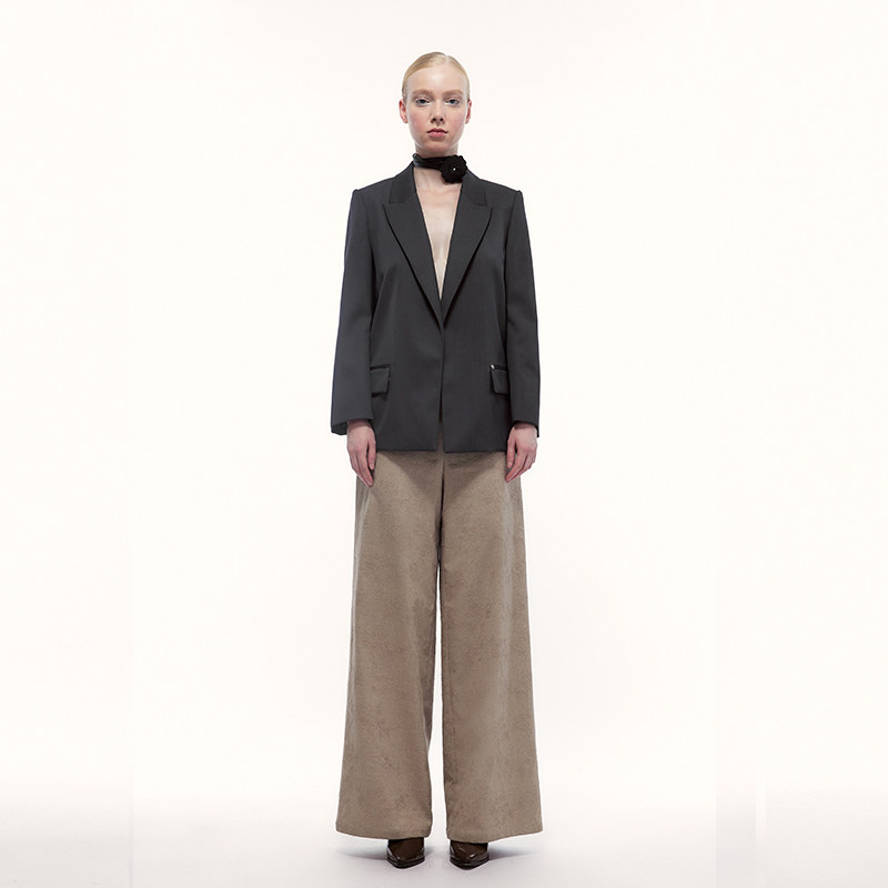 Eachway百搭咖色直筒休闲阔腿裤