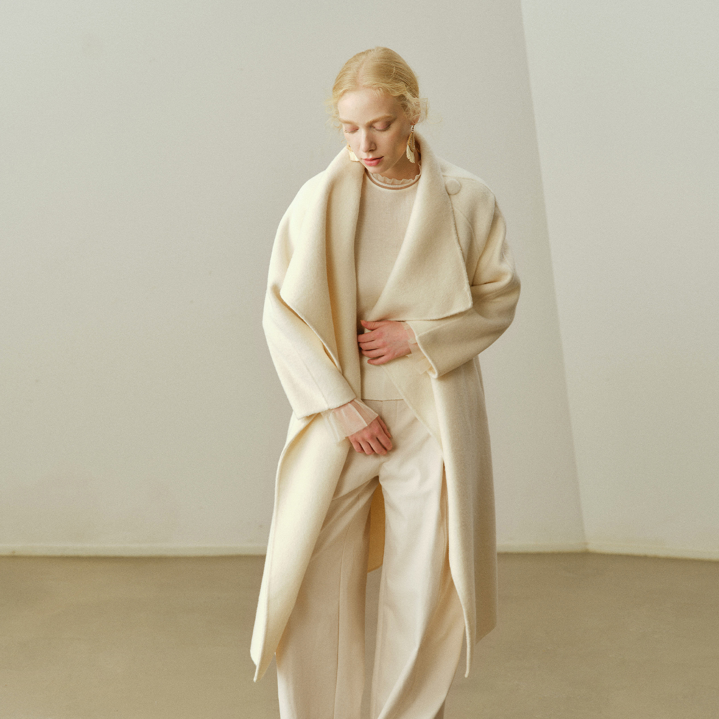 艺之卉得体高智感绵羊毛羊绒双面呢大衣长款保暖外套2025冬新款