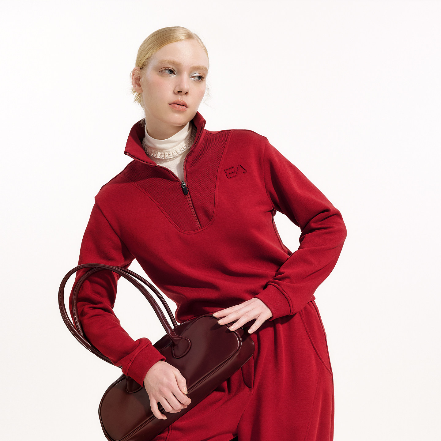 艺之卉慵懒感翻领卫衣赭红色运动上衣马年开运2025冬上衣