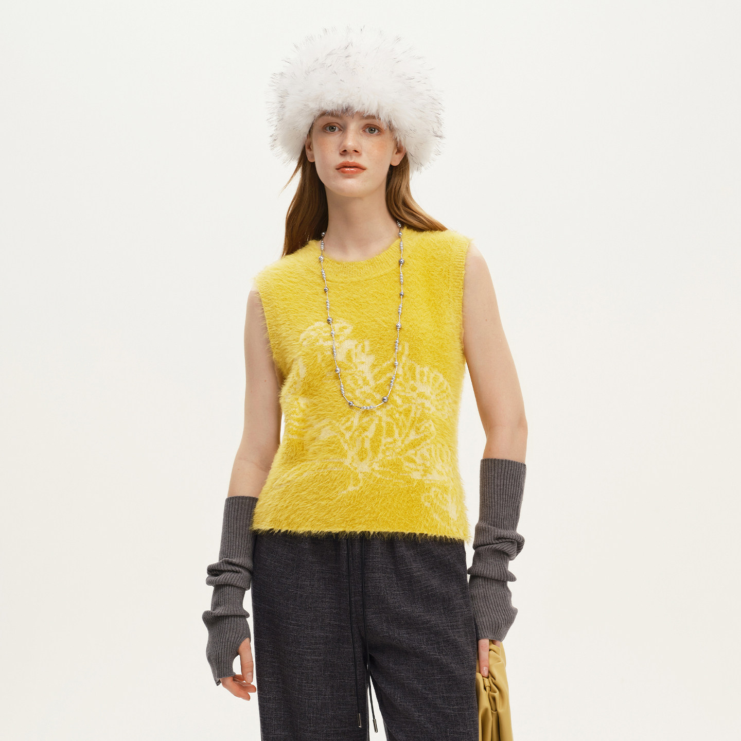 艺之卉精纺羊毛针织背心圆领