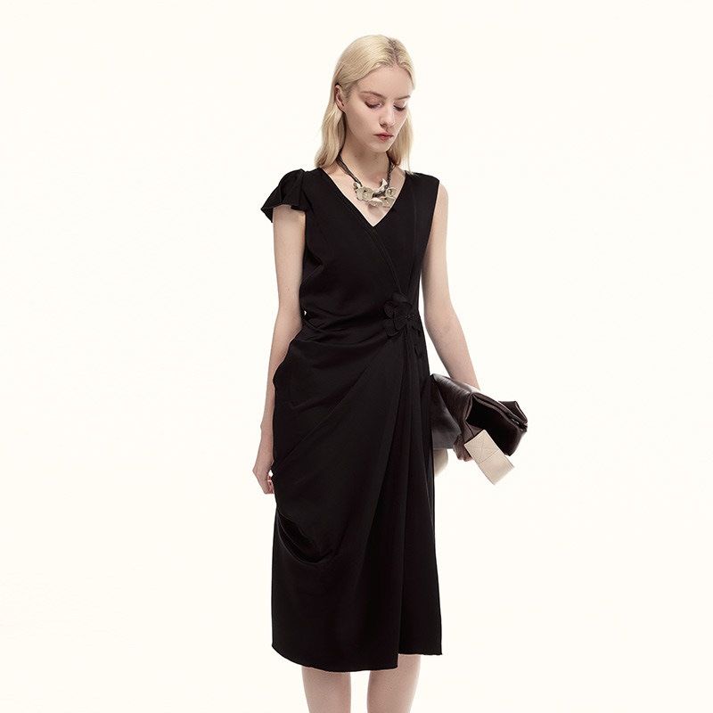 Eachway褶皱不i规则无袖连衣裙