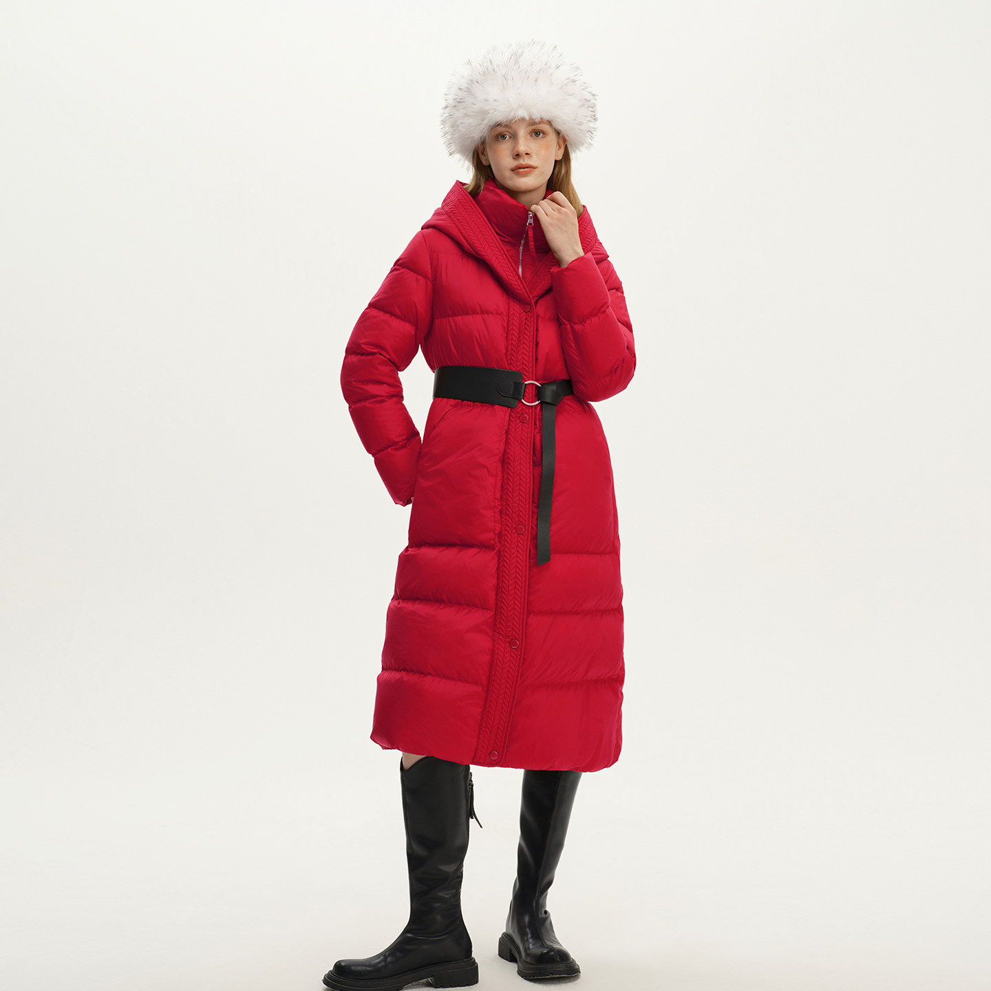 艺之卉90白鸭绒优雅中长款羽绒服