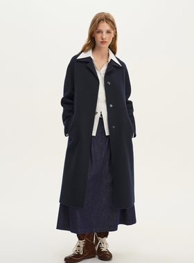 艺之卉row系大衣深蓝色全羊毛双面呢大衣外套中长款2025秋新款