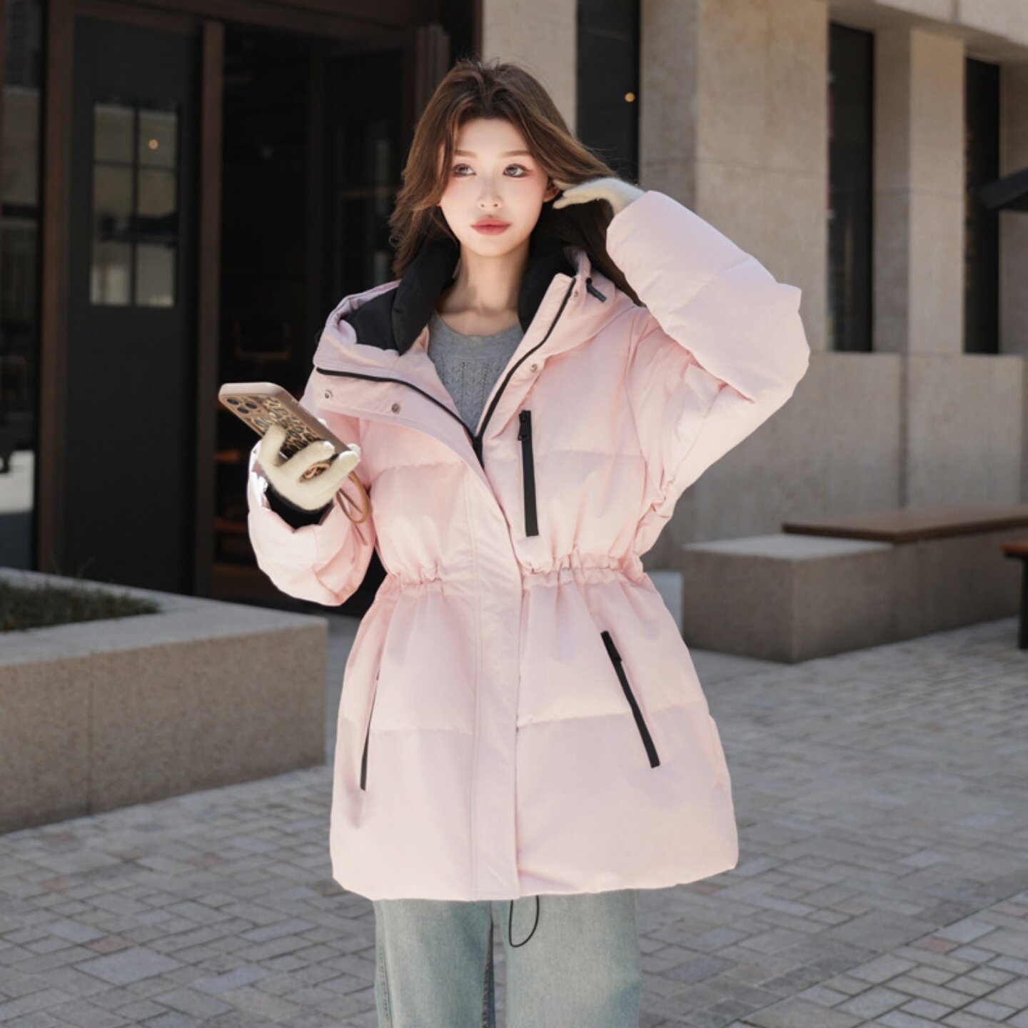 加大码羽绒服女200斤中长款冬季2025新款工装冲锋衣连帽收腰外套