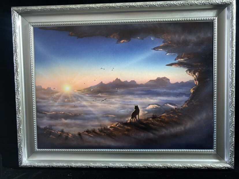 喷漆画孤狼归路风景唯美装饰画