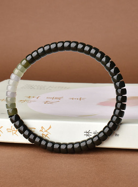 和田玉直切药片手串手工打磨三色且末蓝手链