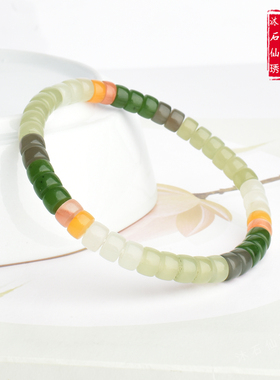 和田玉手串多宝手串搭配红玛瑙石英岩多色直切药片手串手链