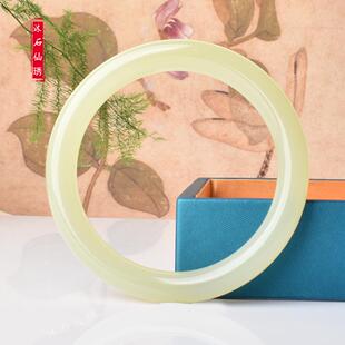 阿富汗玉圆条手镯青白色浅青色镯子新中式国风搭配手镯