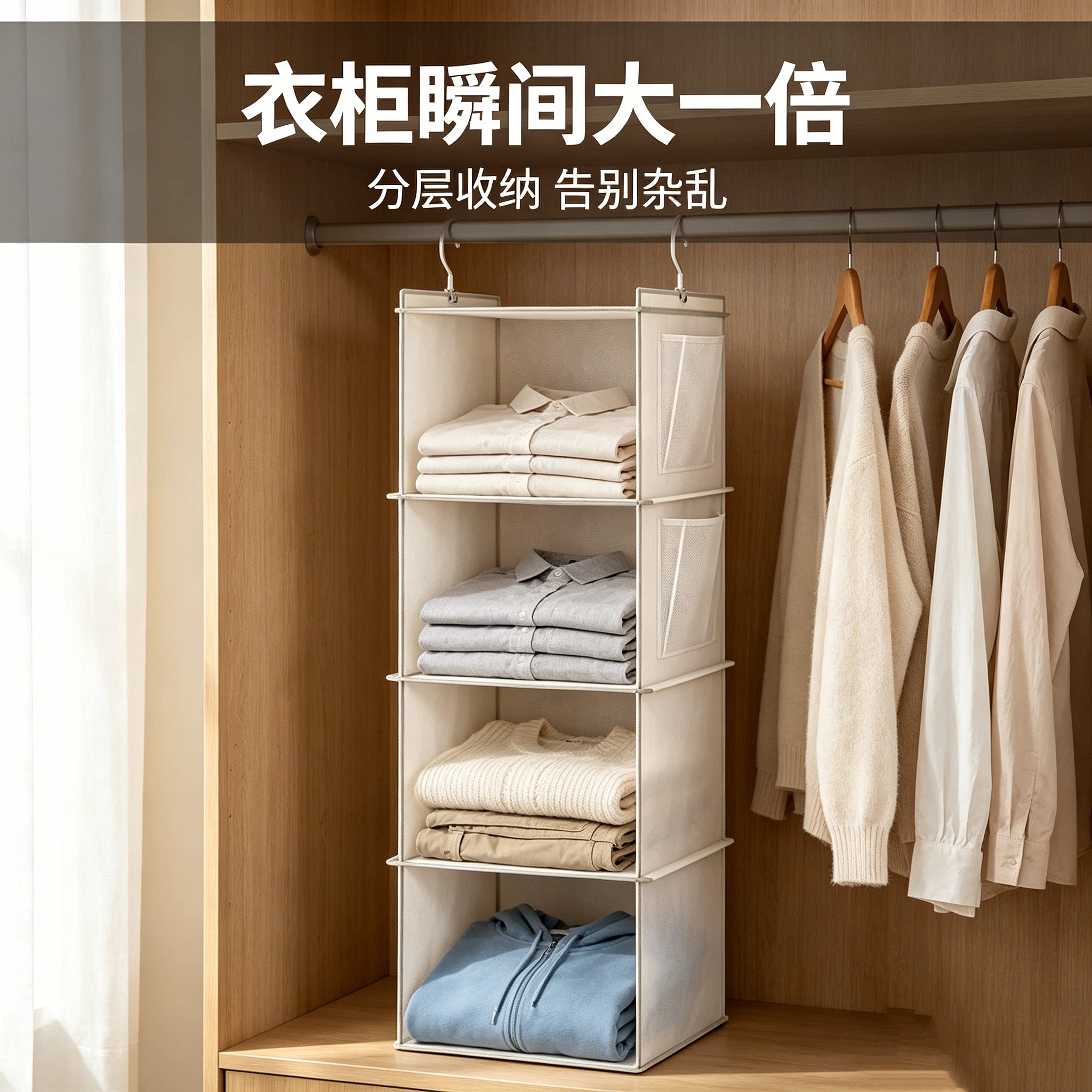 衣柜悬挂分层收纳挂袋无纺布衣服衣物分类整理布艺置物储物收纳袋