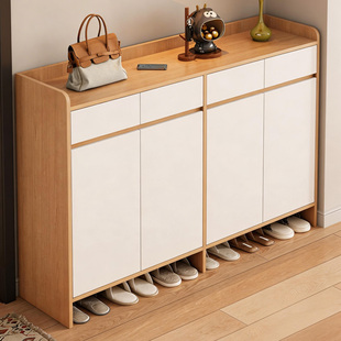 鞋柜家用门口电梯口外楼道走廊大容量储物2026新款实木鞋子收纳柜