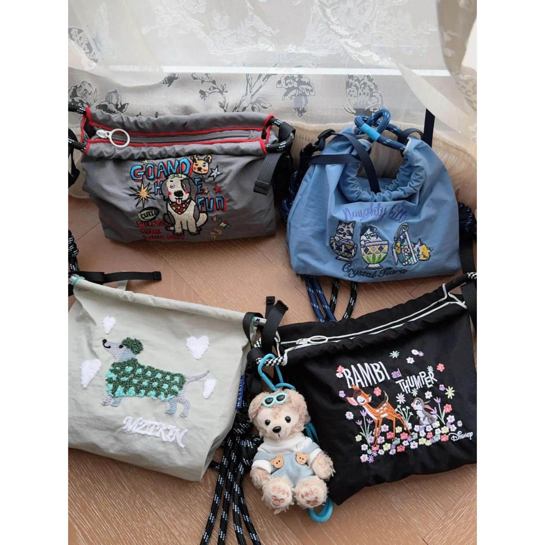 日本代购ball chain刺绣拉链小包包斜挎帆布包女度假迷你小方包包