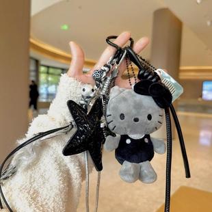 日本代购正版哈喽kitty KT黑色系可爱立体星星公仔包包挂件钥匙扣