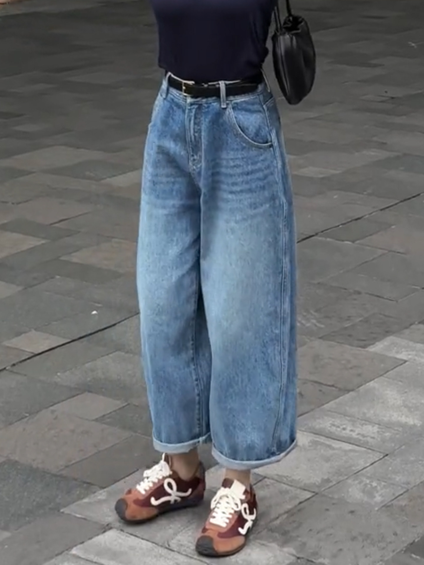 Women's Straight-Leg Jeans with Drape, Autumn Wide-Leg Dad Pants, Pear-Shaped Body, High-Waisted, Slimming, Versatile Cropped Pants